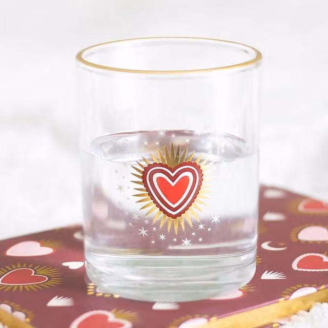 Uniqueful Sacred Heart Tumbler Drinking Glass in Transparent and Gold, 430 ml