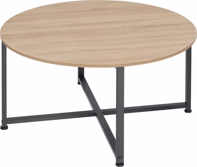 tectake Aberdeen Industrial Round Coffee Table in Oak Sonoma and Black