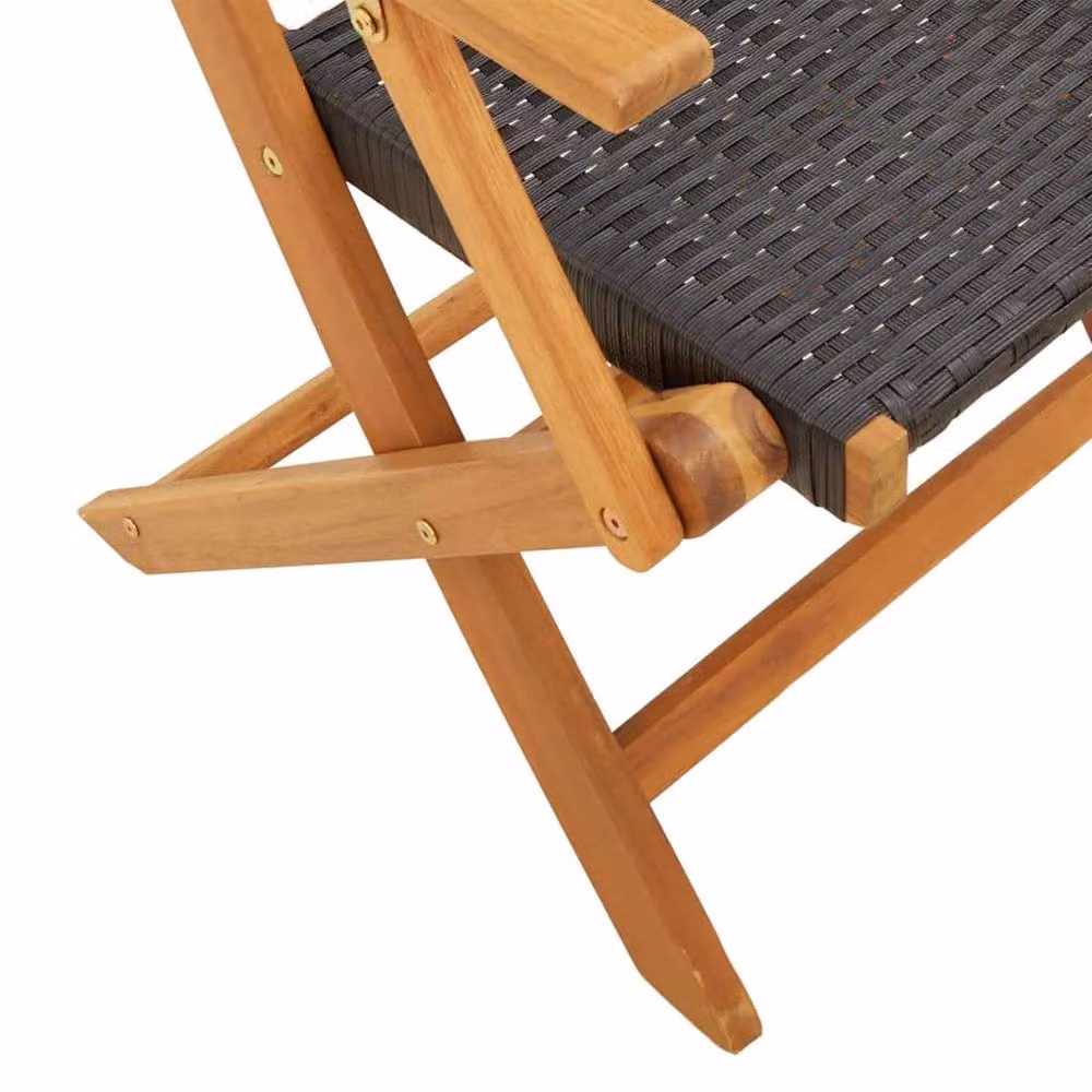 Berkfield Home Set of 4 Folding Garden Chairs in Black Poly Rattan and Acacia Wood – 4