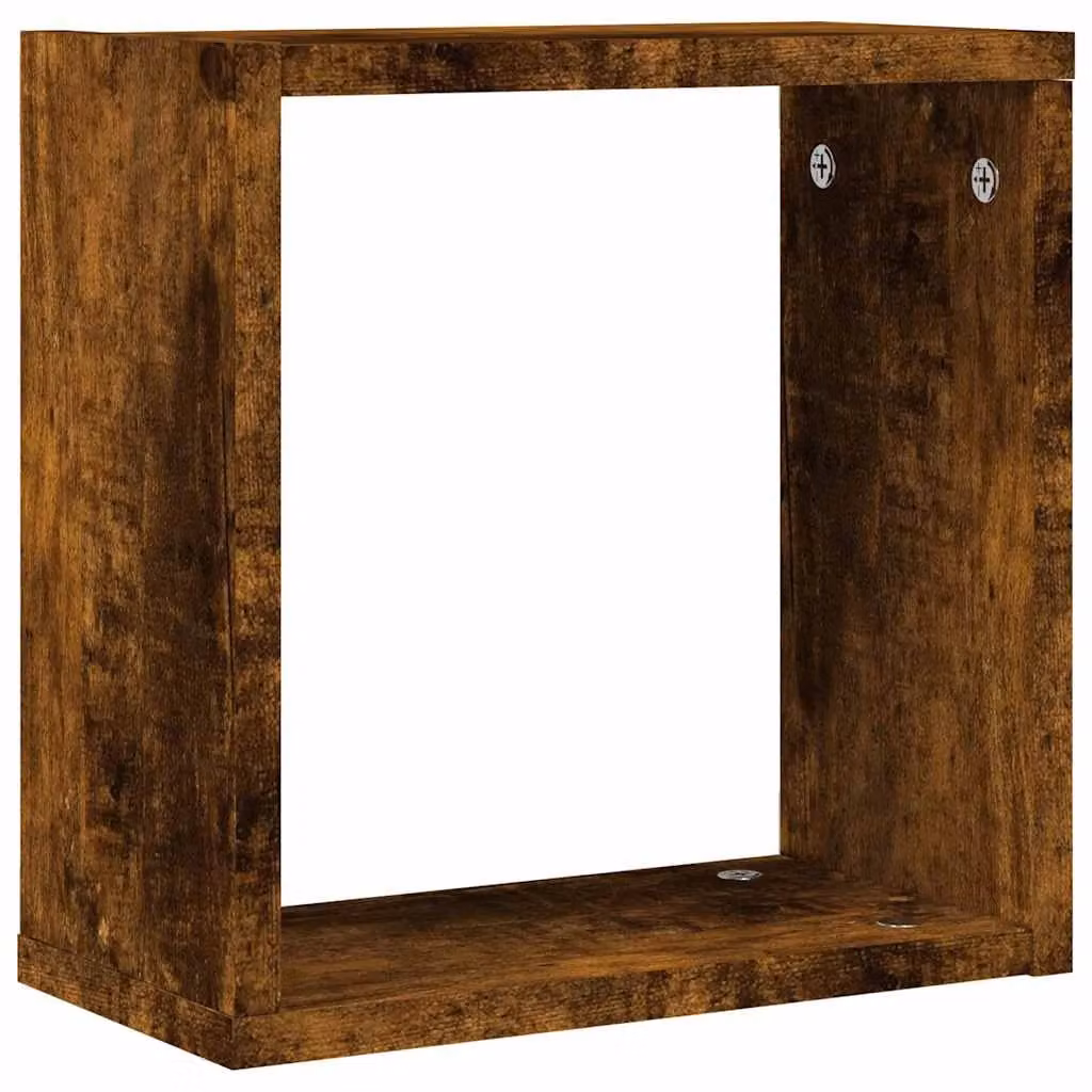 Berkfield Home Wall Mounted Cube Shelves, 4 Piece Set in Smoked Oak Brown, W/D/H: 30 x 15 x 30 cm – 5
