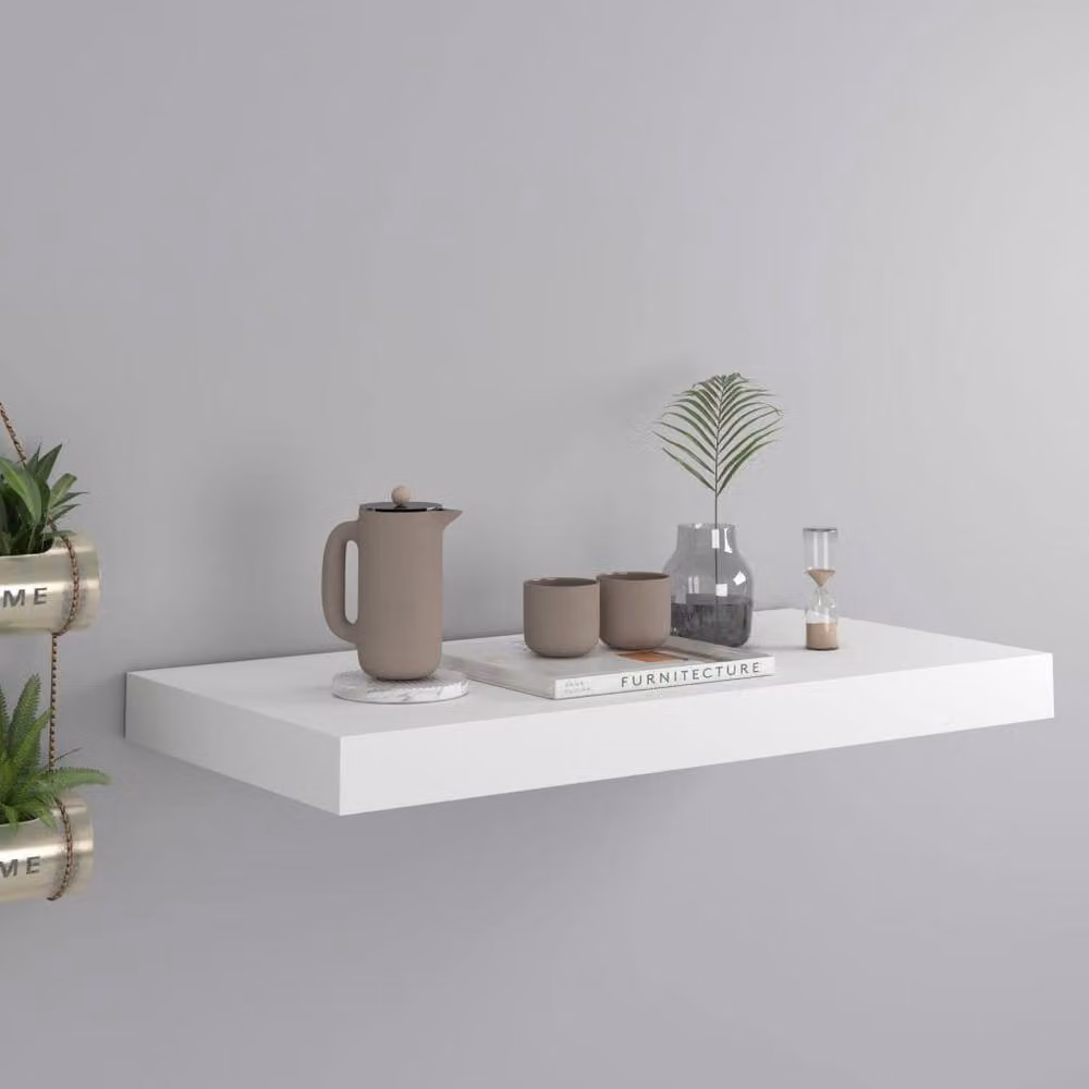 Berkfield Home Durable Floating Wall Shelf, White, W/D/H: 50 x 23 x 3.8 cm – 2