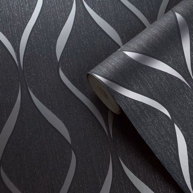 Muriva Indra Wave Charcoal Silver Grey Anthracite