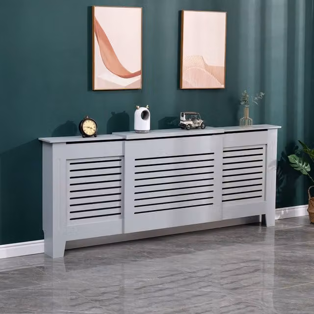 WestWood Adjustable Wooden Wall Shelf Radiator Cover in Grey Matt MDF with Striped Design