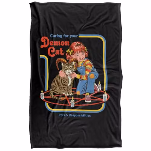 Steven Rhodes Caring For Your Demon Cat Super Soft Fleece Throw Blanket, Multicolour, W/D/H: 91 x 147 cm – 5