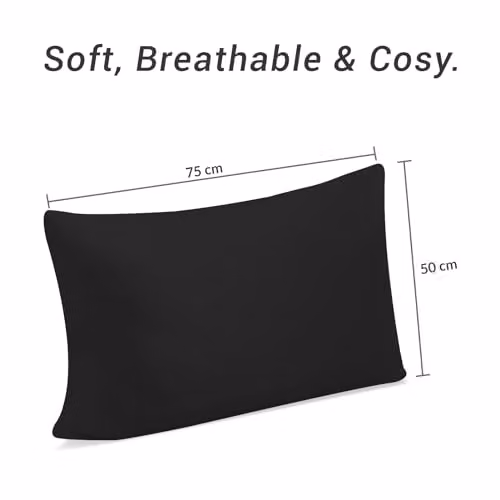 Pamposh Pack of 2 Black Microfibre Pillow Cases with Envelope Closure – 2