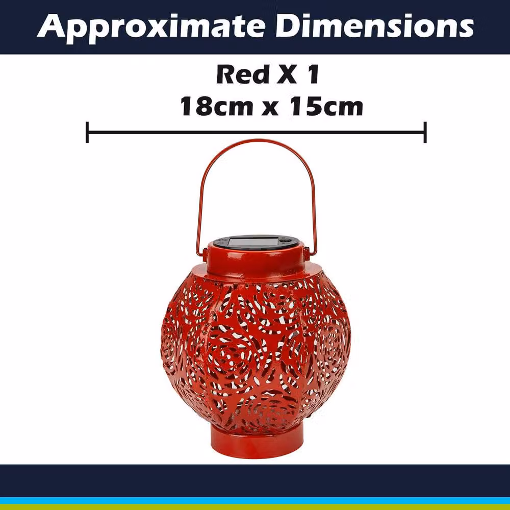 VFM e-Store Moroccan Solar LED Garden Lantern in Red, W/D/H: 18 x 15 x 18 cm – 2