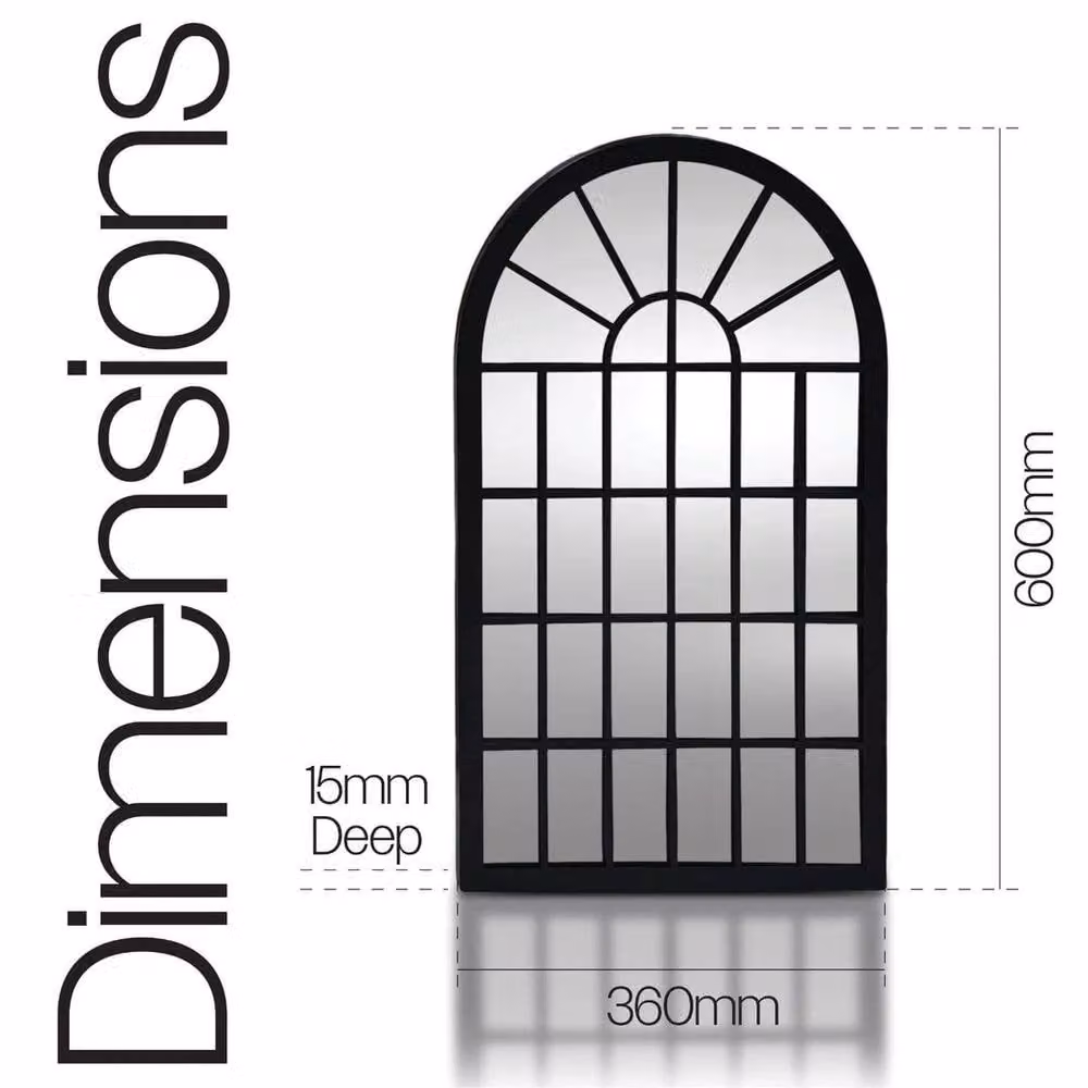 NESTLUNE Arched Garden Wall Mirror in Black, W: 100 cm, H: 60 cm – 2