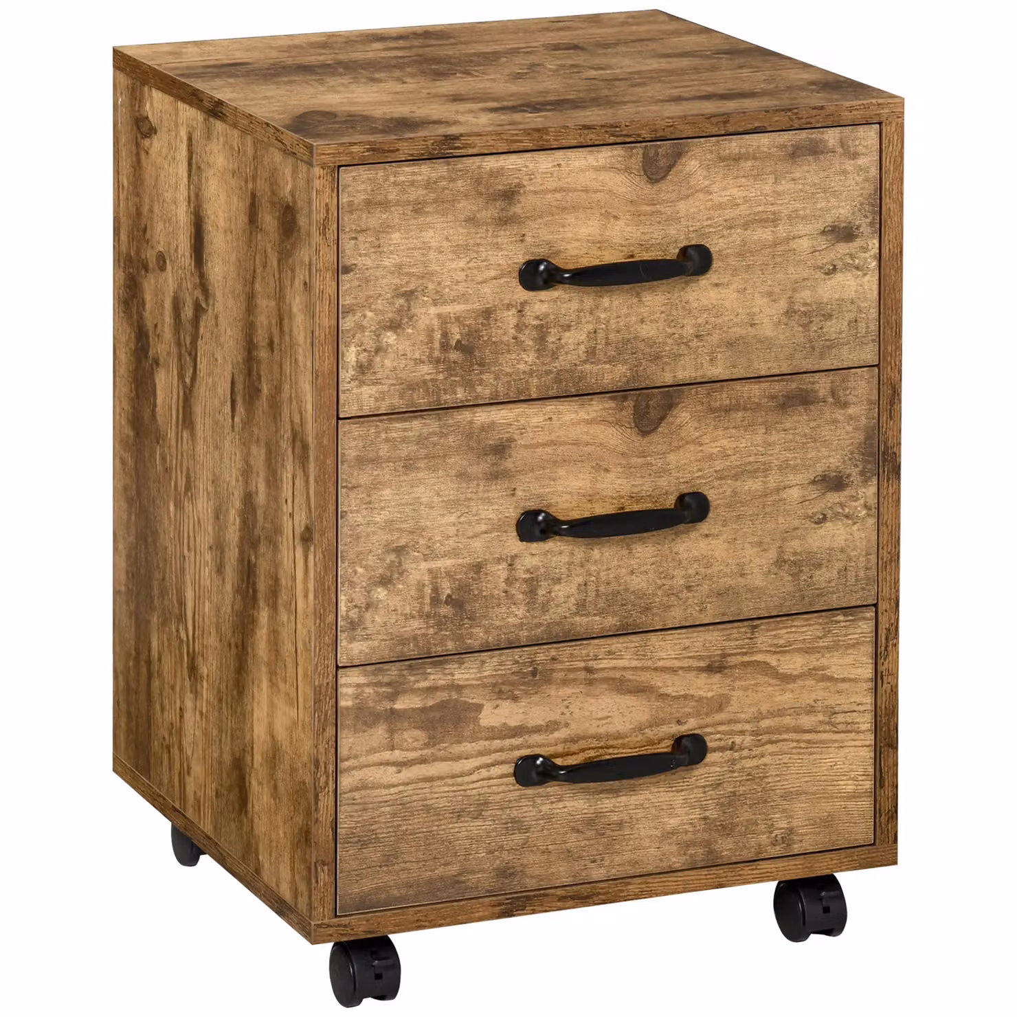 HOMCOM Rolling File Cabinet with 3 Lockable Drawers in Brown – 2