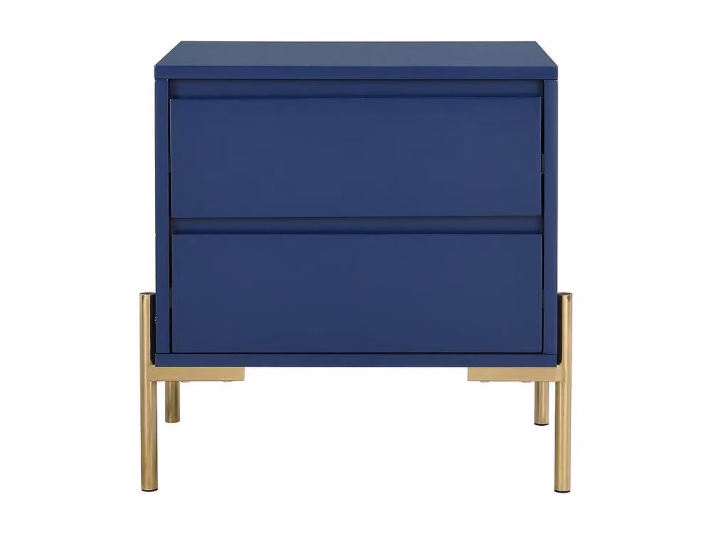 Vente-unique Blue Lacquered Art Deco Bedside Table with 2 Drawers, MDF and Metal, W/D/H: 40 x 50 x 50 cm – 2