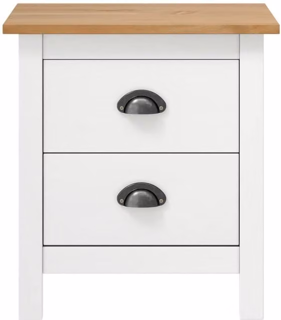 Berkfield Home Hill Bedside Cabinet in White Solid Pine Wood, W/D/H: 46 x 35 x 49.5 cm