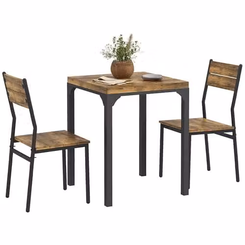 HOMCOM 3 Piece Industrial Dining Set with Square Table and 2 Chairs in Brown