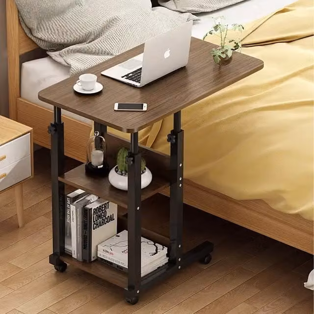 Livingandhome Adjustable Overbed Computer Desk with Castors, Brown
