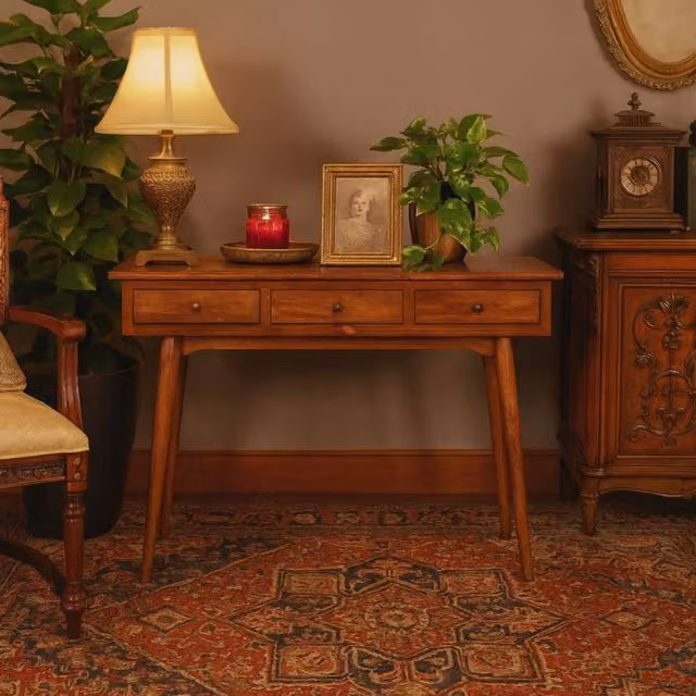 Wyld Haus Saint Paul de Vence Large 3 Drawer Console Table in Brown Chestnut Wood, W/D/H: 115 x 40 x 78 cm – 1