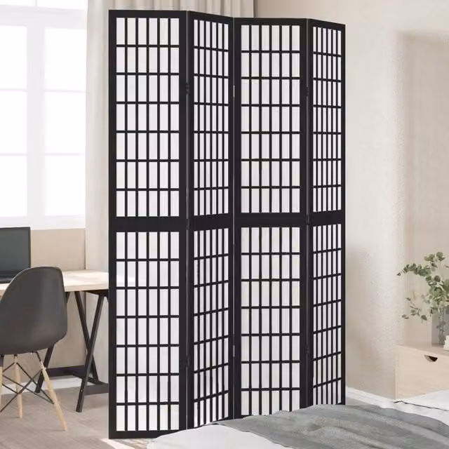 Berkfield Home 4-Panel Room Divider in Black Solid Paulownia Wood