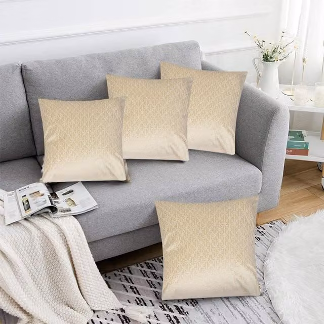 Luxor Living Set of 4 Textured Velvet Square Cushions in Beige, W/D/H: 45 x 45 x 45 cm