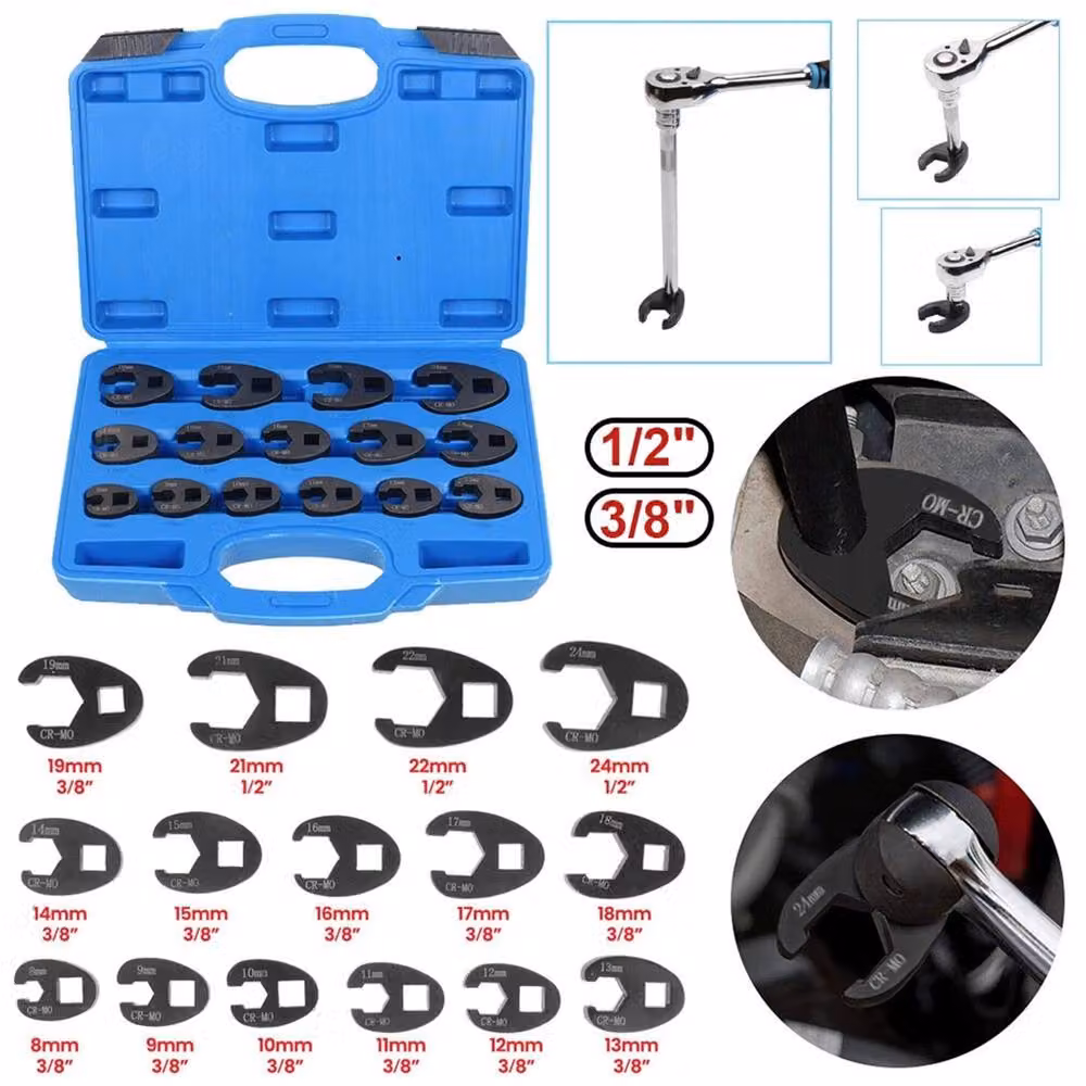 Nordara Metric Crowfoot Wrench Set 8-24mm with 3/8" and 1/2" Square Drive in Black – 2
