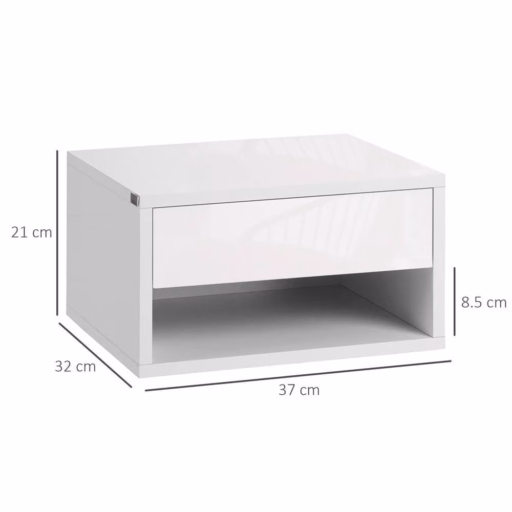 STILVORA Set of 2 Wall Mounted Bedside Tables with Drawer, White – 2