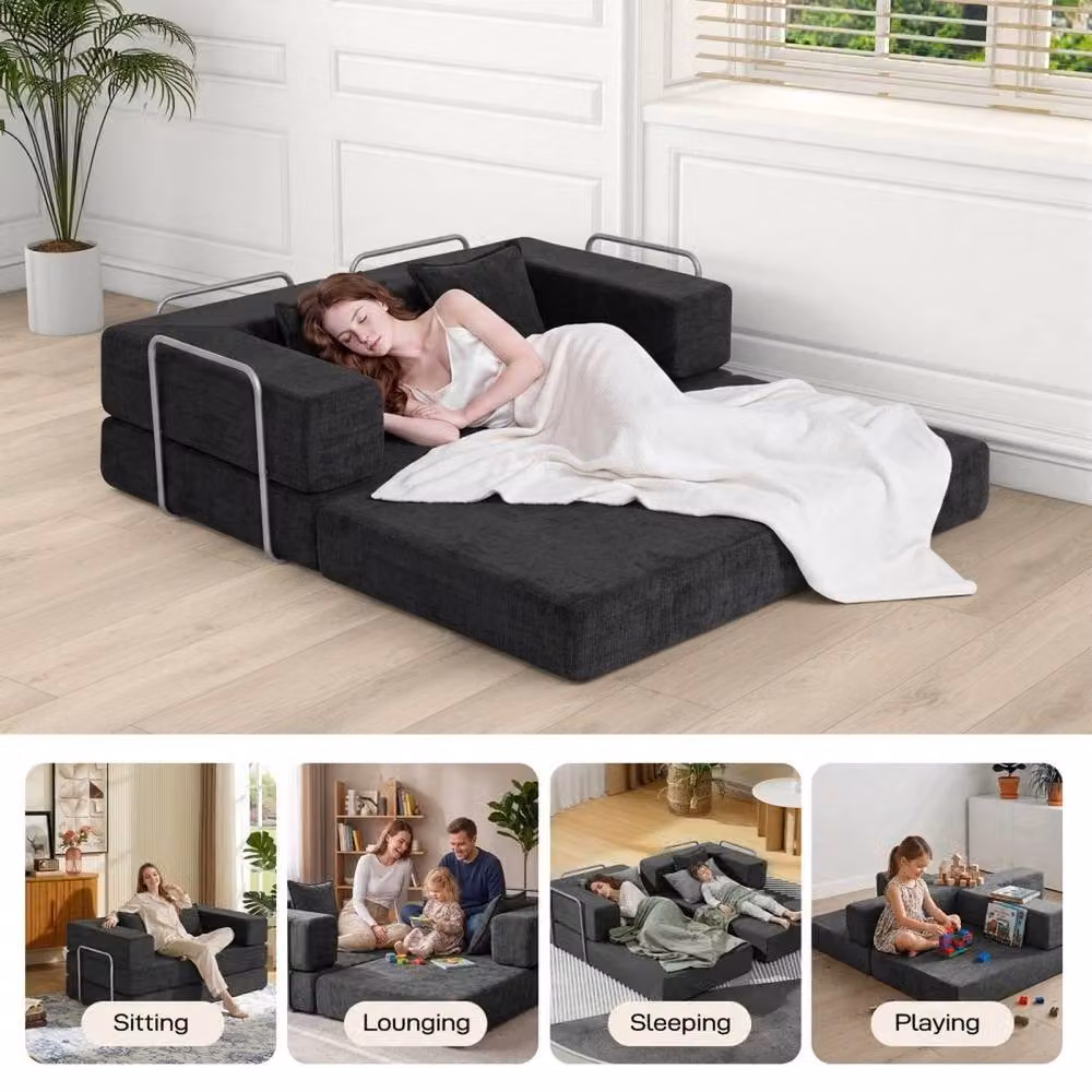 FORGEVIO Black 2 Seater Sectional Sofa Bed with Upholstered Fabric and Foam Filling – 3