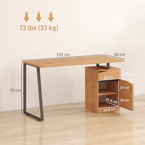 HOMCOM Computer Desk in Black and Brown, W/D/H: 135 x 60 x 75 cm – 3