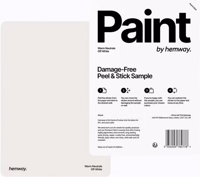Hemway Chalk Based Furniture Paint A5 Sample, Off White, Peel and Stick