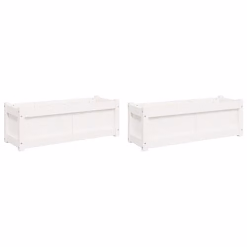 vidaXL Set of 2 White Solid Wood Pine Garden Planter Tubs