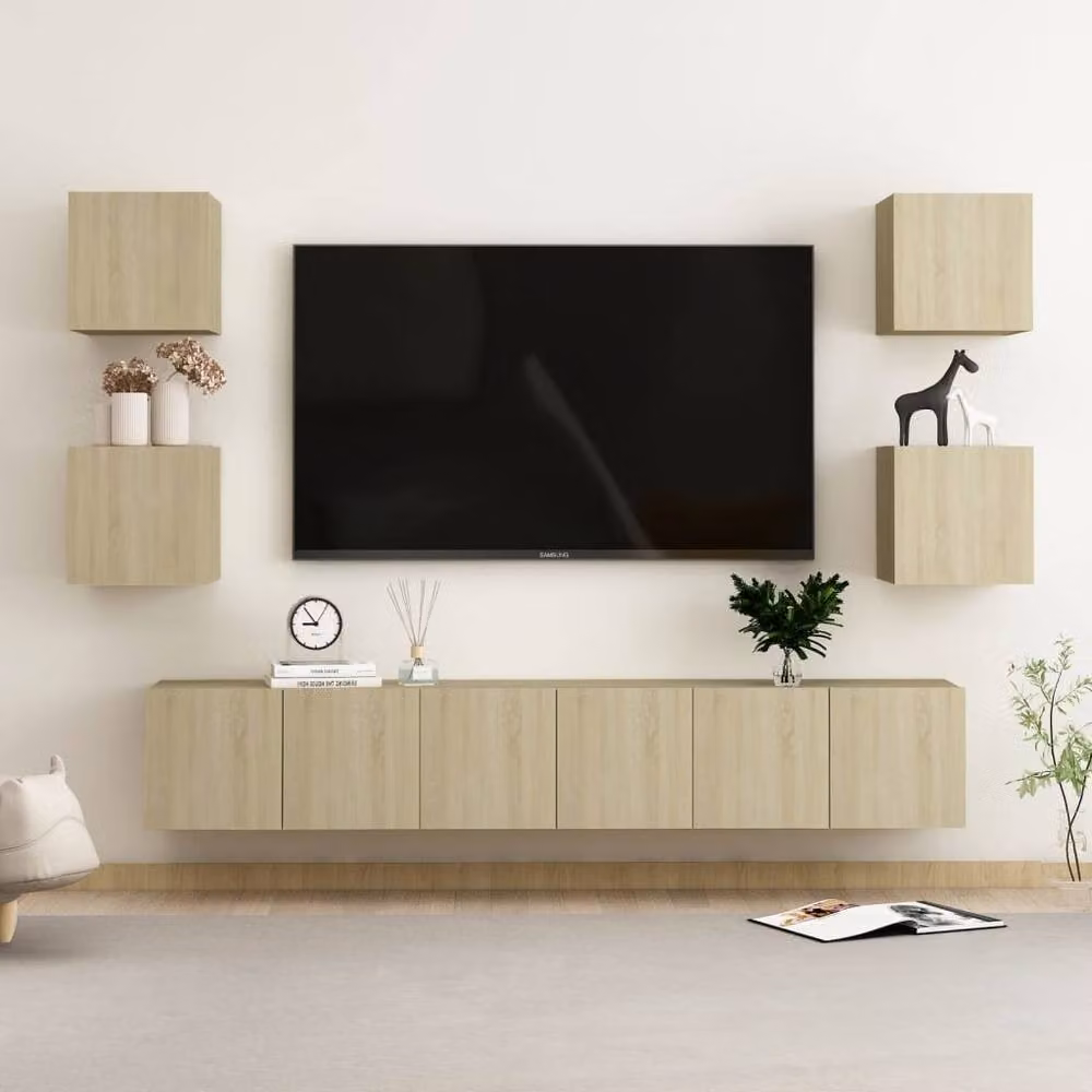 Berkfield Home 7 Piece TV Cabinet Set in Brown Sonoma Oak Engineered Wood – 2