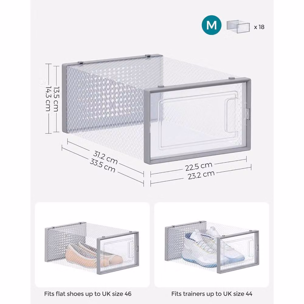 SONGMICS Pack of 18 Medium Stackable and Foldable Mesh Storage Organisers in Grey – 2