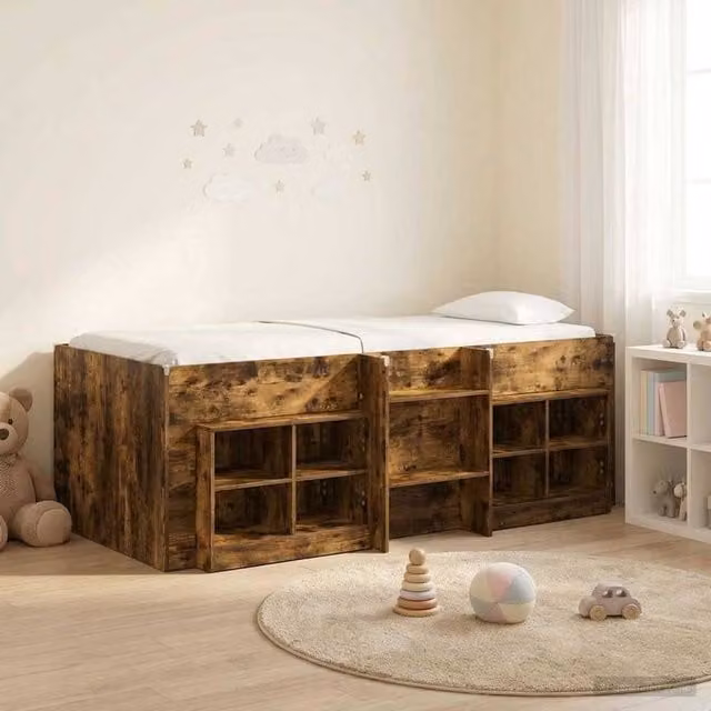 Berkfield Home Loft Bed Frame with Cabinet and Stairs in Smoked Oak Brown Engineered Wood