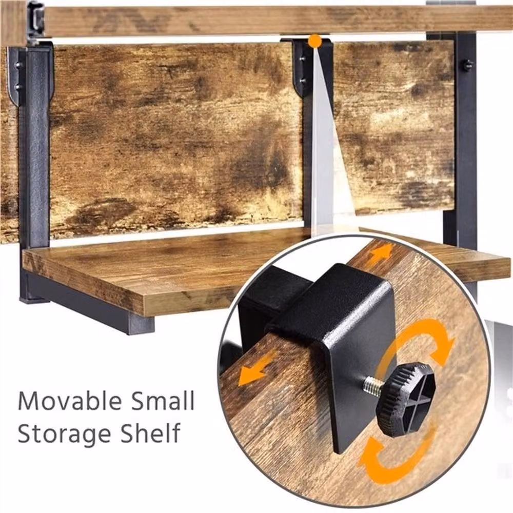 Kelvenix Modern Computer Desk in Brown with Printer Shelf and Castors W/D/H: 131.5 x 80.0 x 0.6 cm – 5