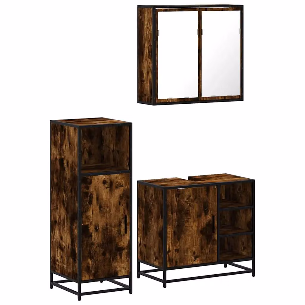 Berkfield Home 3 Piece Industrial Bathroom Furniture Set in Smoked Oak Brown – 2