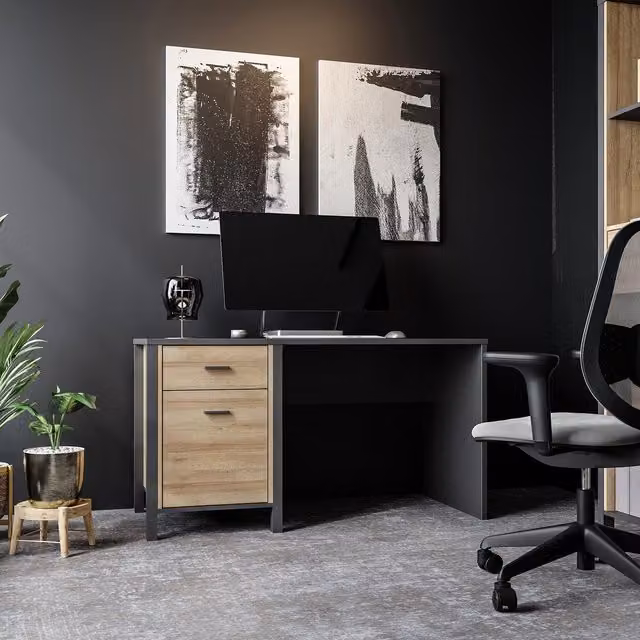 Furniture To Go High Rock Computer Desk in Black and Riviera Oak