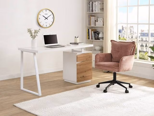 Vente-unique Modern Writing Desk with 1 Drawer and 1 Door in White, W/D/H: 140 x 60 x 75 cm