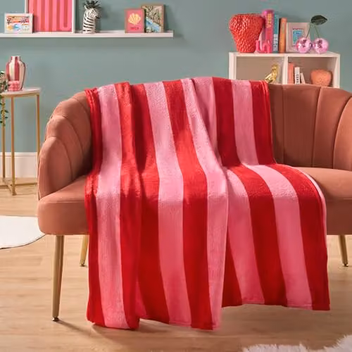 OHS Striped Fleece Throw Blanket in Red and Pink, W/D/H: 125 x 150 cm – 2