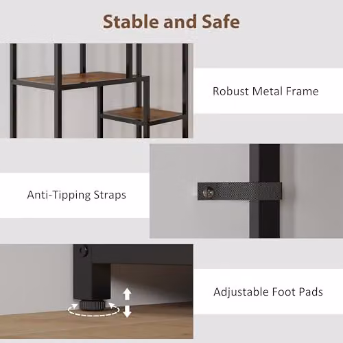 HOMCOM 7-Tier Industrial Floor Standing Bookshelf in Rustic Brown and Black, H: 180 x W: 80 x D: 30 cm – 4