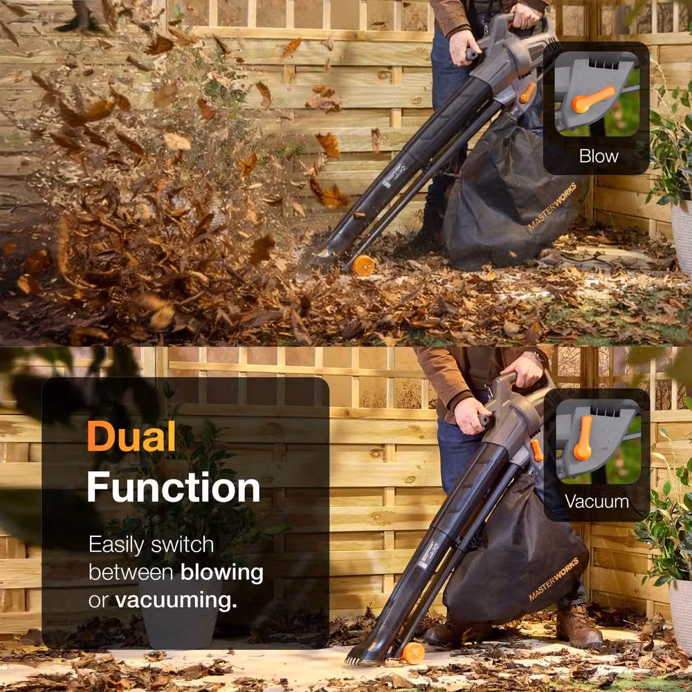 MasterWorx Electric Leaf Blower, Garden Vacuum and Shredder Mulcher with 35L Bag, 3000W, Black – 2