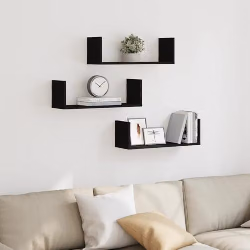 vidaXL Set of 3 Modern Black Wall Mounted Shelves in MDF, W/D/H: 58 x 18 x 18 cm – 2