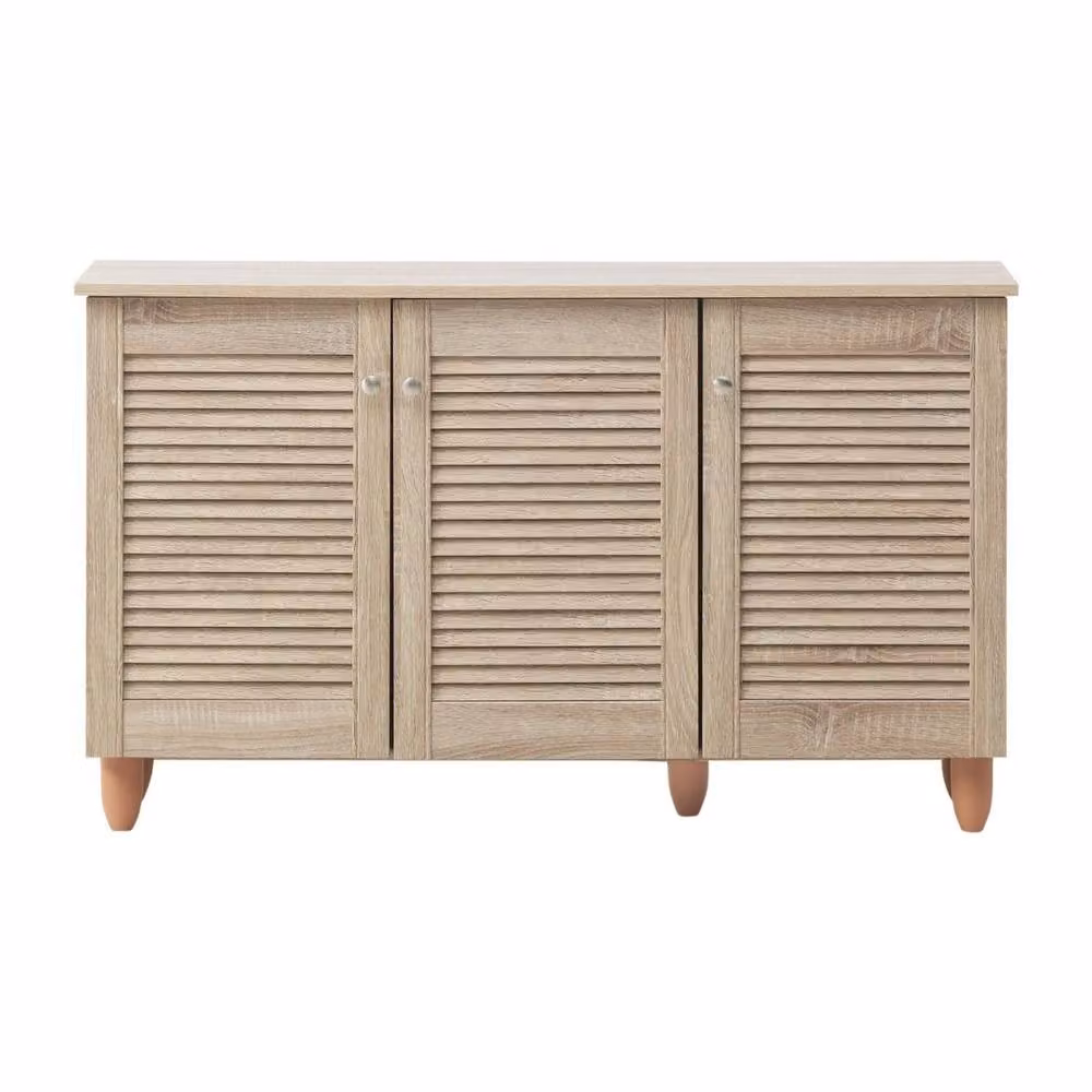 Timber Art Design Modern 3-Door Shoe Storage Cabinet in Light Oak, W/D/H: 114.0 x 33.6 x 67.5 cm – 2