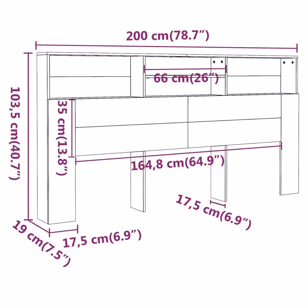 Berkfield Home Grey Sonoma Headboard Cabinet W: 200 cm, D: 19 cm, H: 103.5 cm – 2