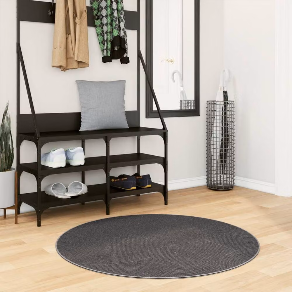 Berkfield Home IZA Round Short Pile Scandinavian Style Rug in Anthracite, Diameter: 100 cm – 2