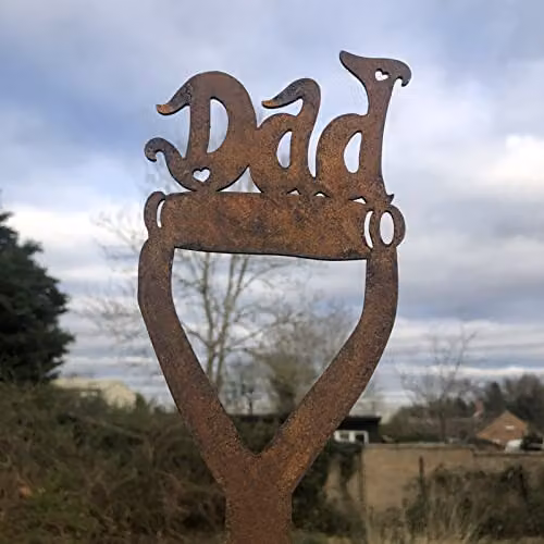 Rustic Warehouse Norfolk Dad On A Spade Metal Garden Decoration, Brown – 3