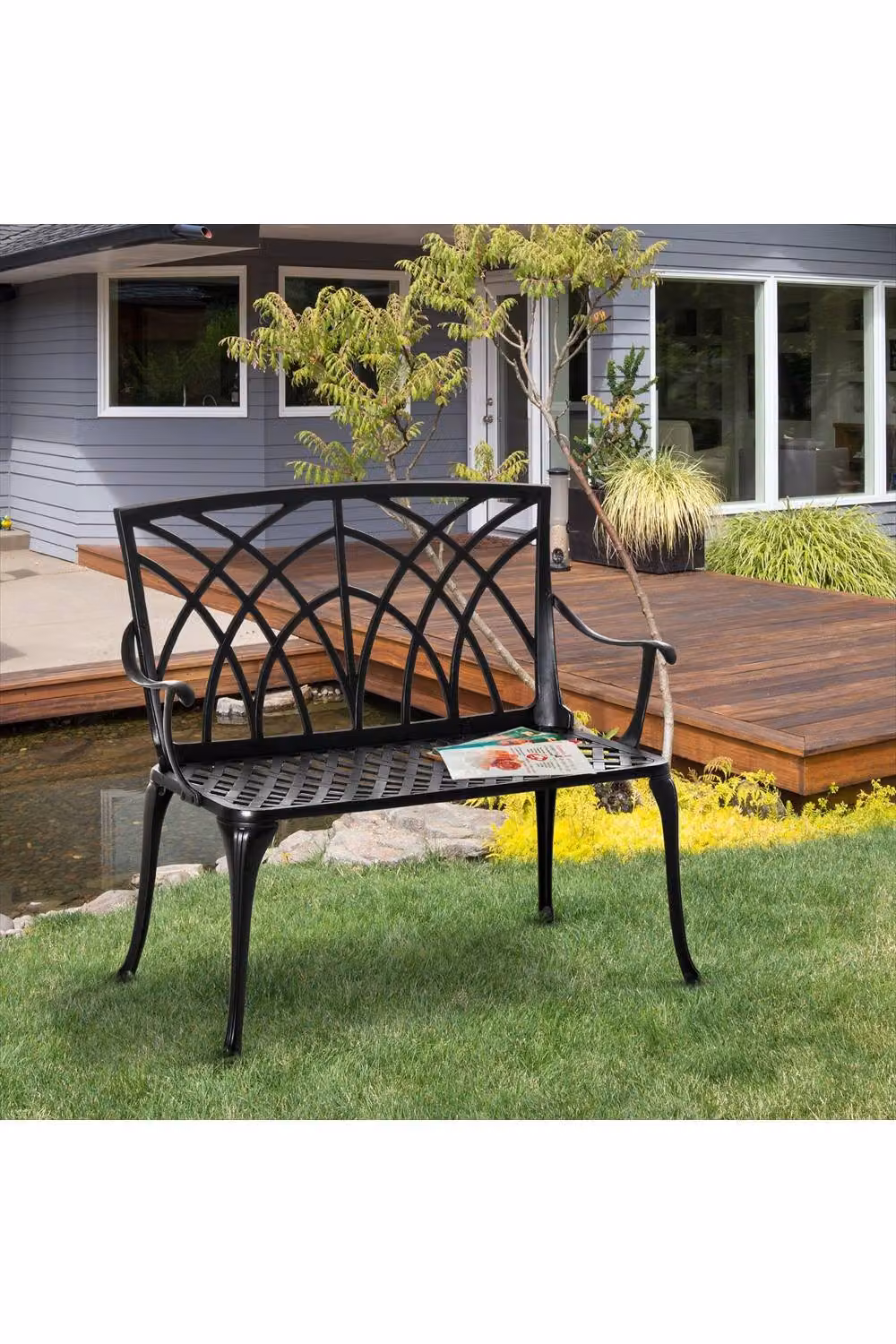 ERGOVEXA 2-Seater Cast Aluminium Garden Bench Loveseat in Matt Black – 2