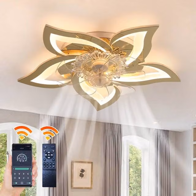 NIVOR 5 Leaf Dimmable Ceiling Fan with Light and Remote Control, Gold/Brass