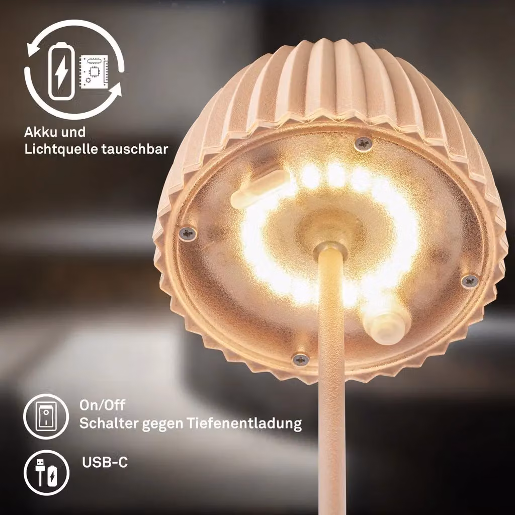 Briloner Riffle Mini Dimmable Rechargeable LED Table Lamp in Beige – 7