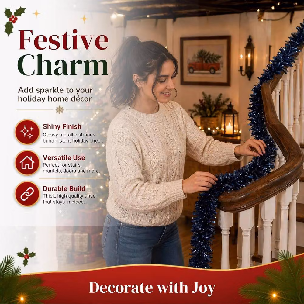 Shatchi Midnight Blue Chunky Tinsel Garland Christmas Decoration – 9