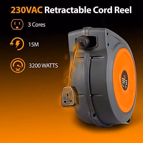 SuperHandy Retractable Extension Cable Reel, 15m, 3G2.5mm², IP64 Rated – 2