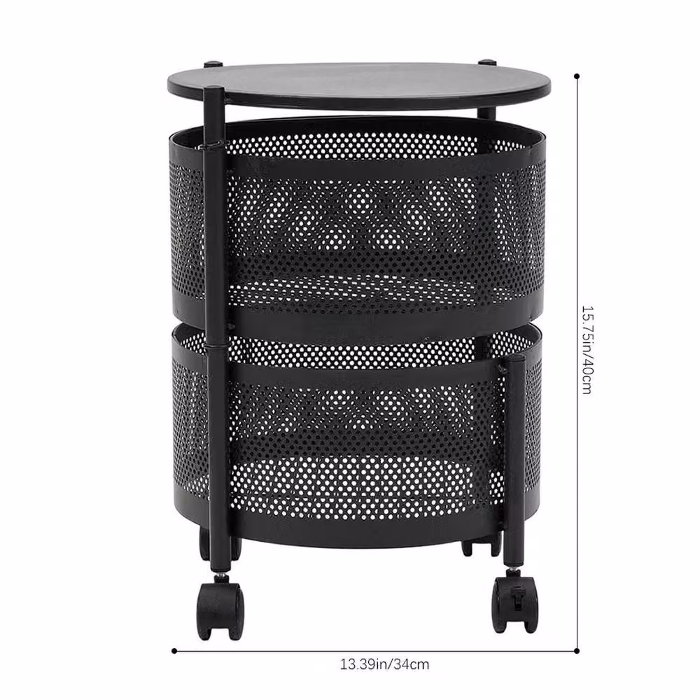 EONLION 2 Tier Kitchen Storage Rack Rotatable Basket Organiser Trolley Cart in Black – 2