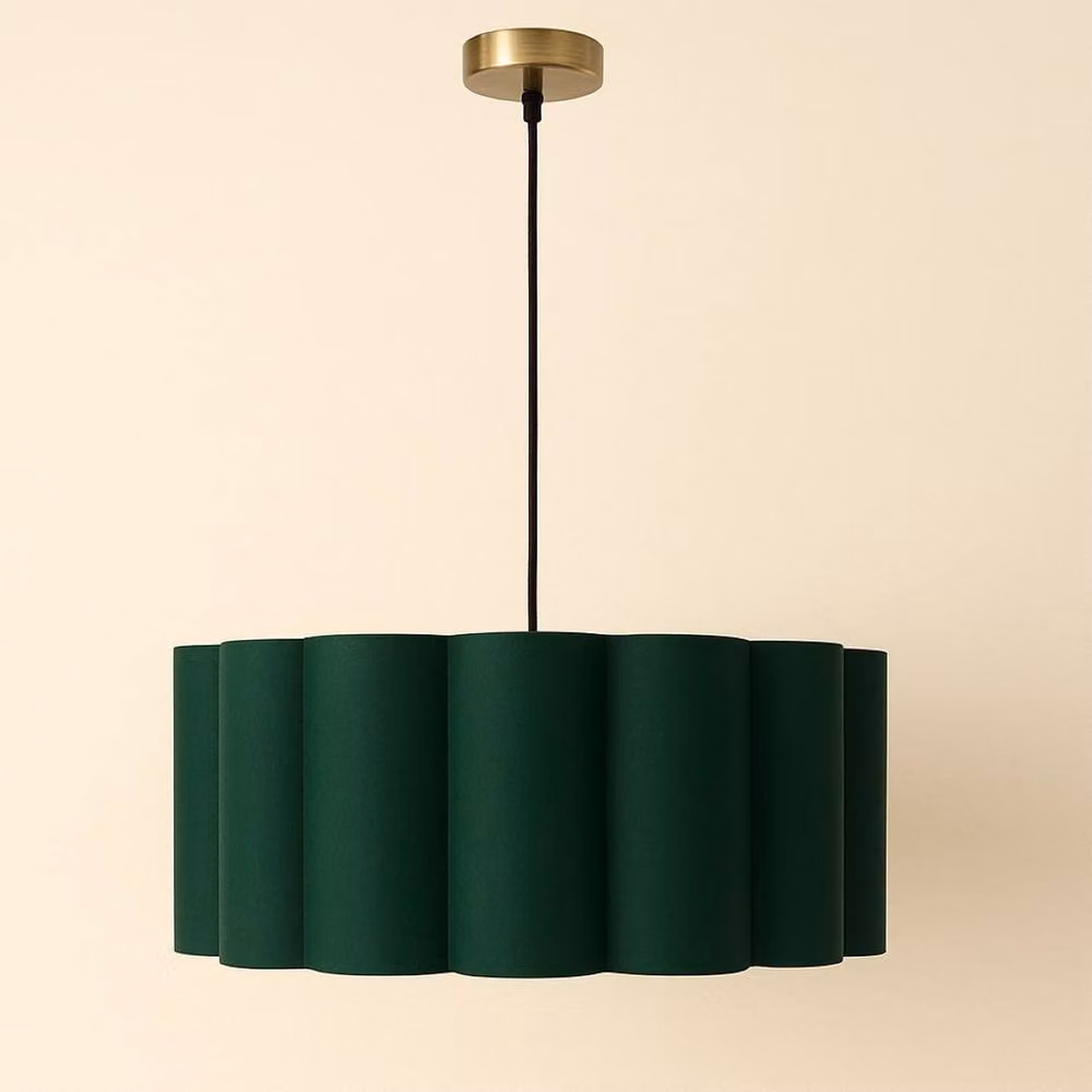 CGC Lighting Maria Scalloped Drum Lampshade in Green, Width: 48 cm – 2