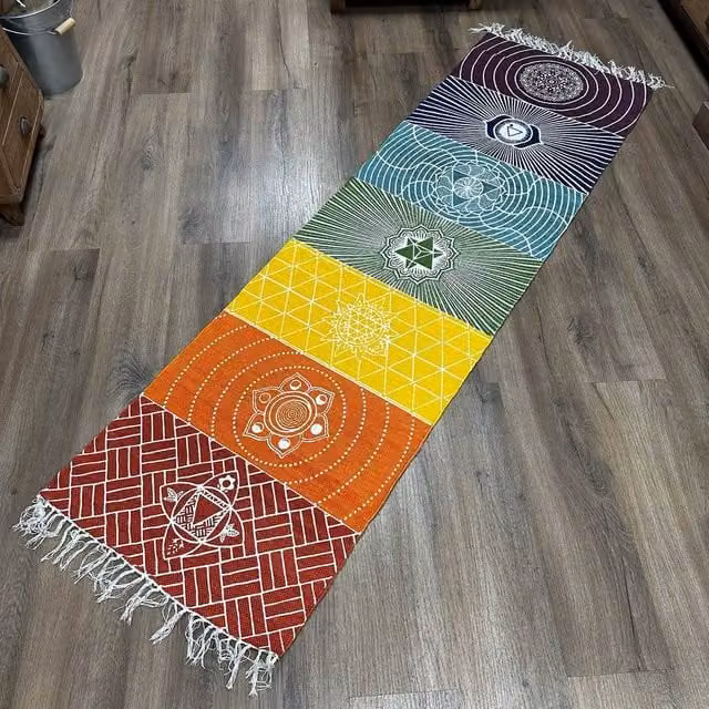 Serenityy 7 Chakras Woven Cotton Yoga Rug, Multicolour, W: 60 cm, L: 200 cm – 1