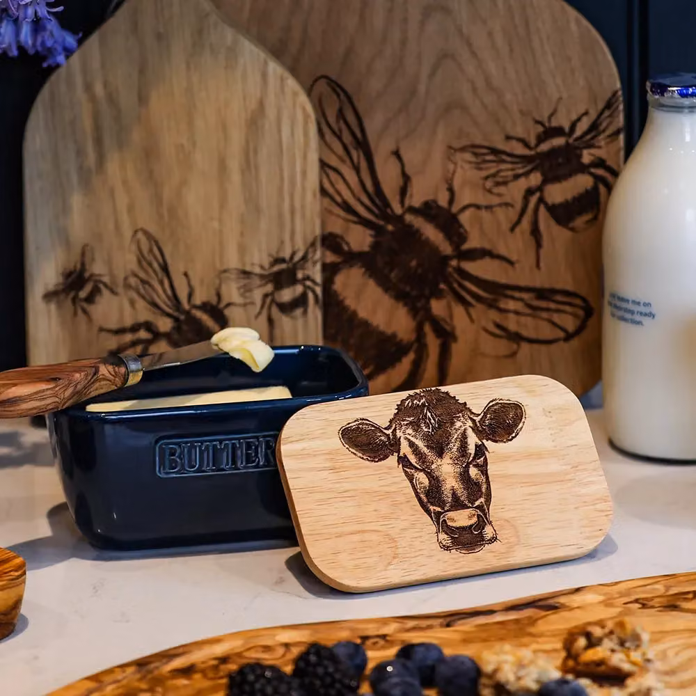Selbrae House Blue Ceramic Butter Dish with Jersey Cow Design – 2