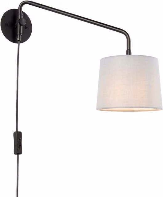 Endon Carlson Adjustable Modern Wall Light in Matt Black and Grey Fabric